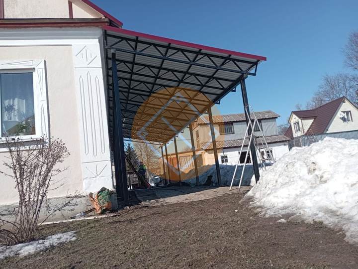 навес примыкающий к дому с односкатной крышей