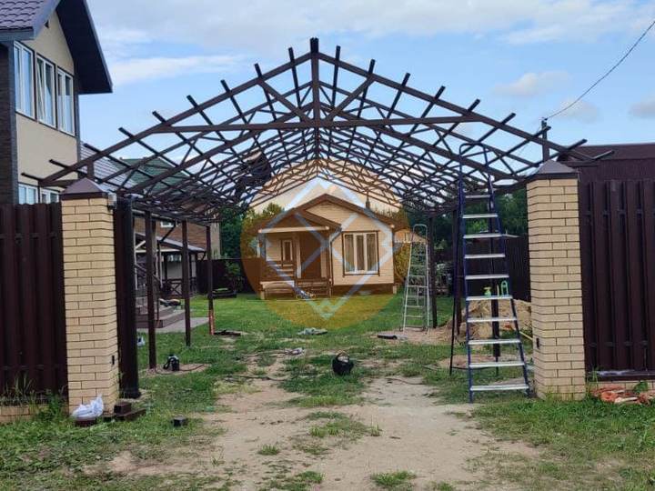 конструкция навеса для двух автомобилей