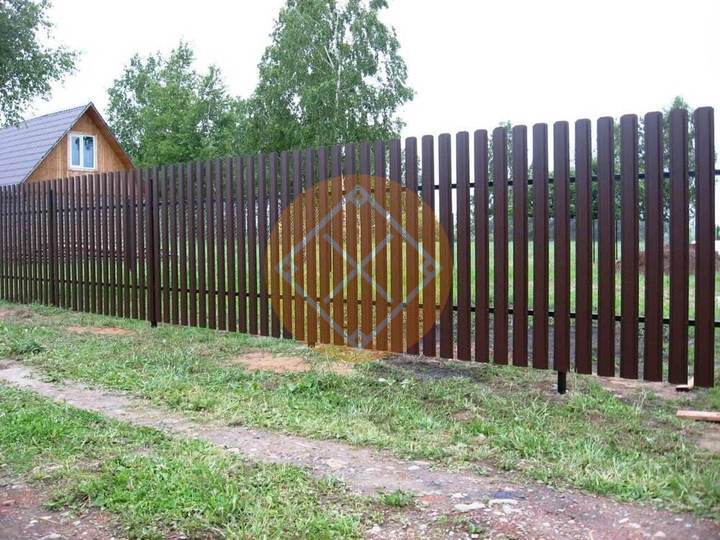 коричневый забор для дачного участка из евроштакетника