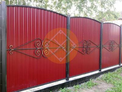 Забор с заполнением профнастилом и ковкой
