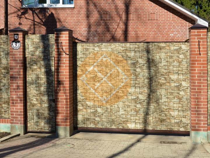 забор, откатные ворота и калитка из профлиста под камень 