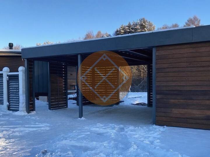 хай тек навес с односкатной кровлей