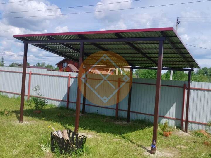 односкатный навес с кровлей из профилированного листа