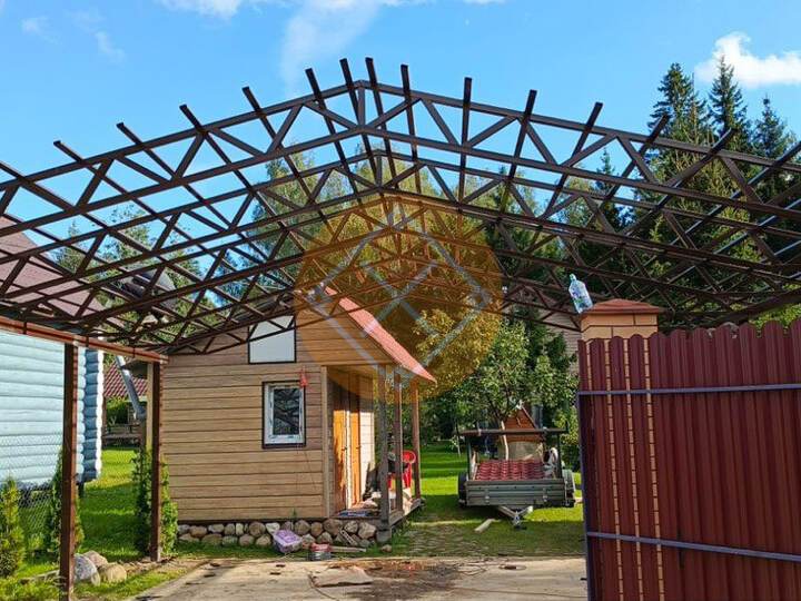 металлический каркас под двускатный навес из металлочерепицы