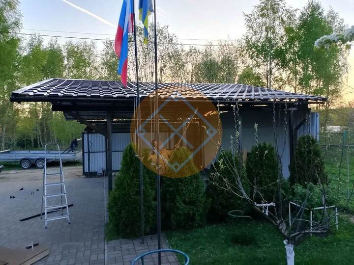 двускатный навес для автомобилей